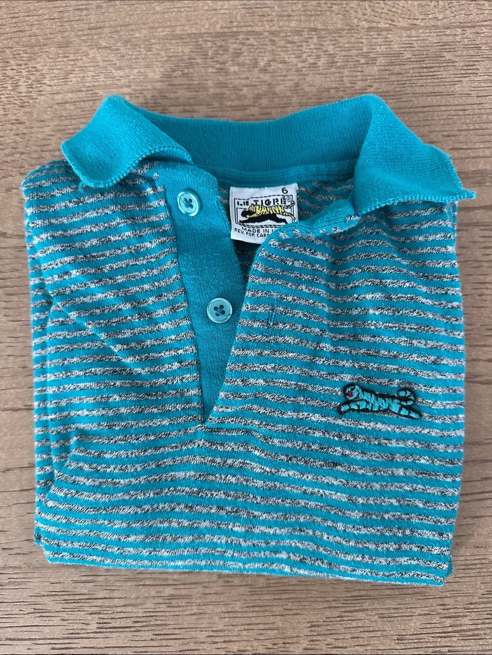 Vintage Le Tigre Blue Striped Long-Sleeve Kids Polo
